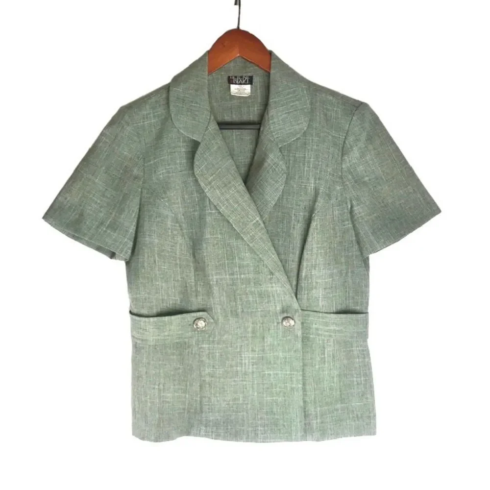 Vintage Womens Sage Green Short Sleeve Blazer & Pencil Skirt Suit Set